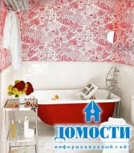 Красные детали в интерьере ванных